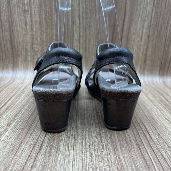 Aetrex Naya Braided Quarter Strapped Bronze Wedge Leather Sandal US 6-6.5 EU36 - Picture 3 of 8